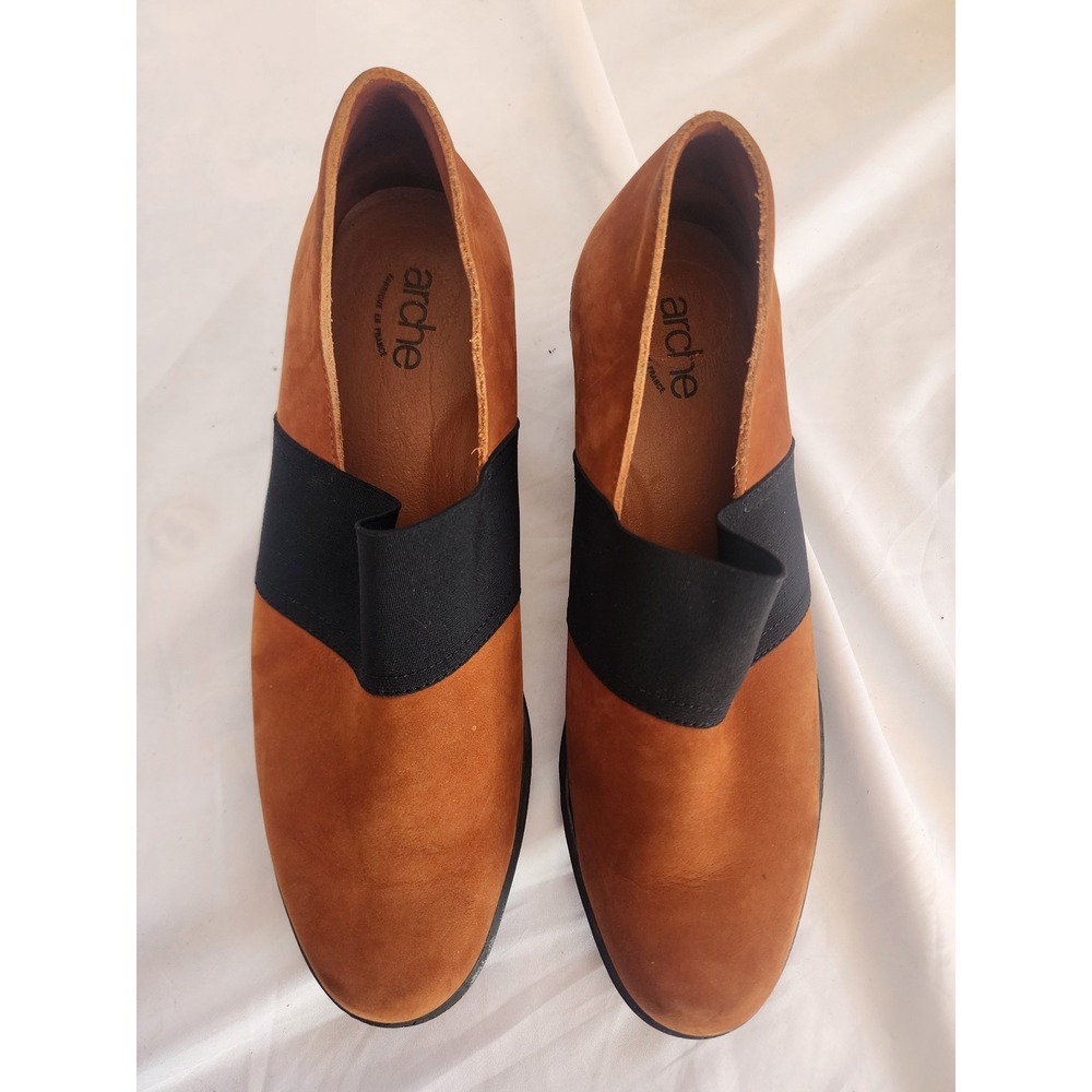 Arche France Ginger Brown Nubuck Leather Wedge Slip On Loafers Shoes 40 US 9.5